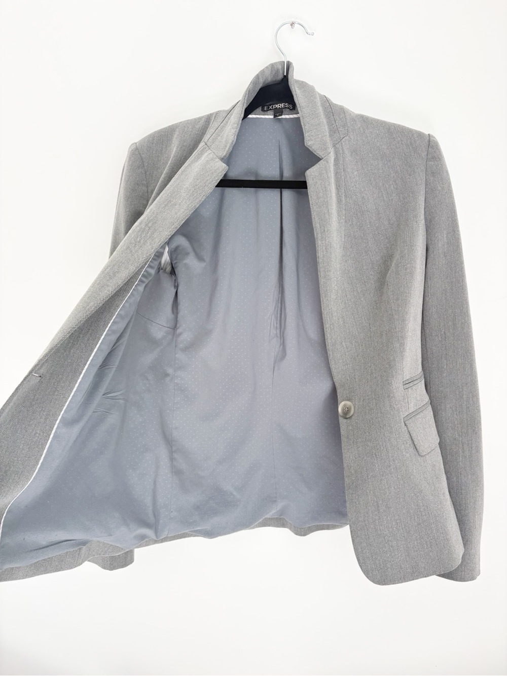 Express Light Gray Single-Button Notch Lapel Blazer